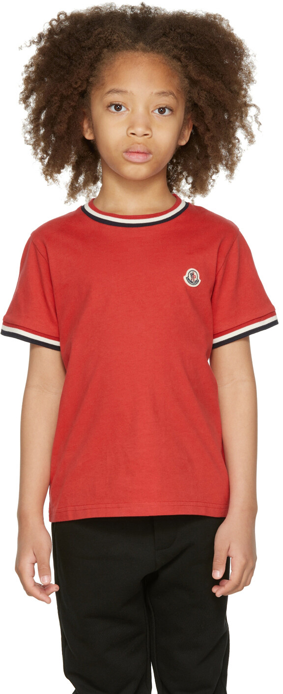 

Детская красная футболка с трехцветной отделкой Красная Moncler Enfant