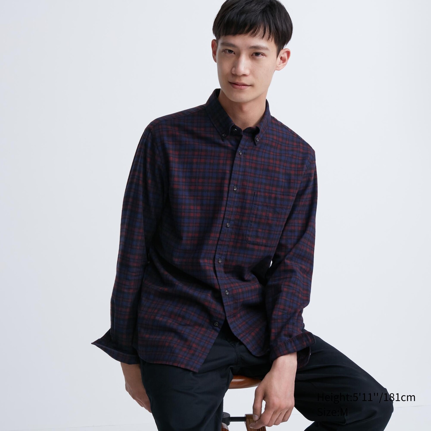 

Фланелевая рубашка стандартного кроя в клетку (воротник на пуговицах) Uniqlo, бордовый