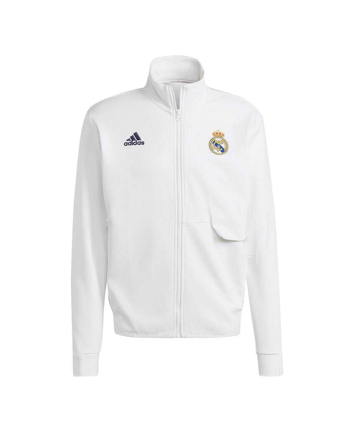 Мужская белая куртка с молнией во всю длину Anthem Real Madrid 2023/24 adidas