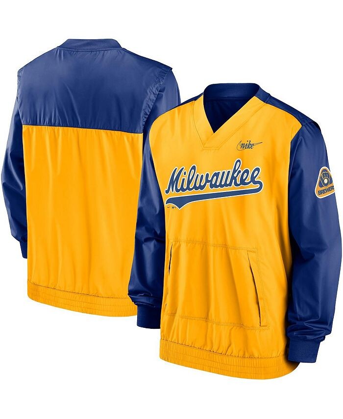 

Мужской пуловер с v-образным вырезом Royal, золотого цвета Milwaukee Brewers Cooperstown Collection Nike, синий