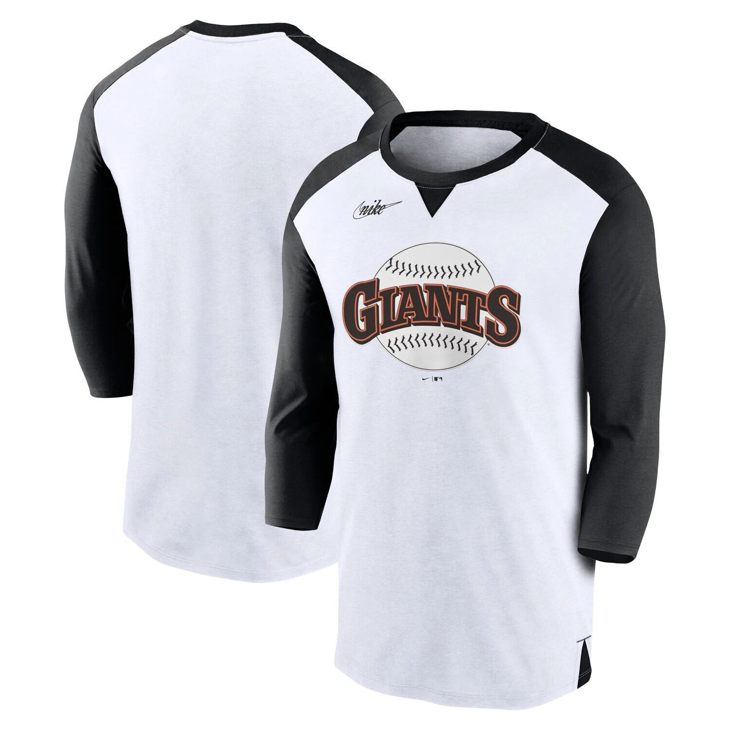 

Мужская белая/черная футболка San Francisco Giants Rewind с рукавами 3/4 Nike, Черный
