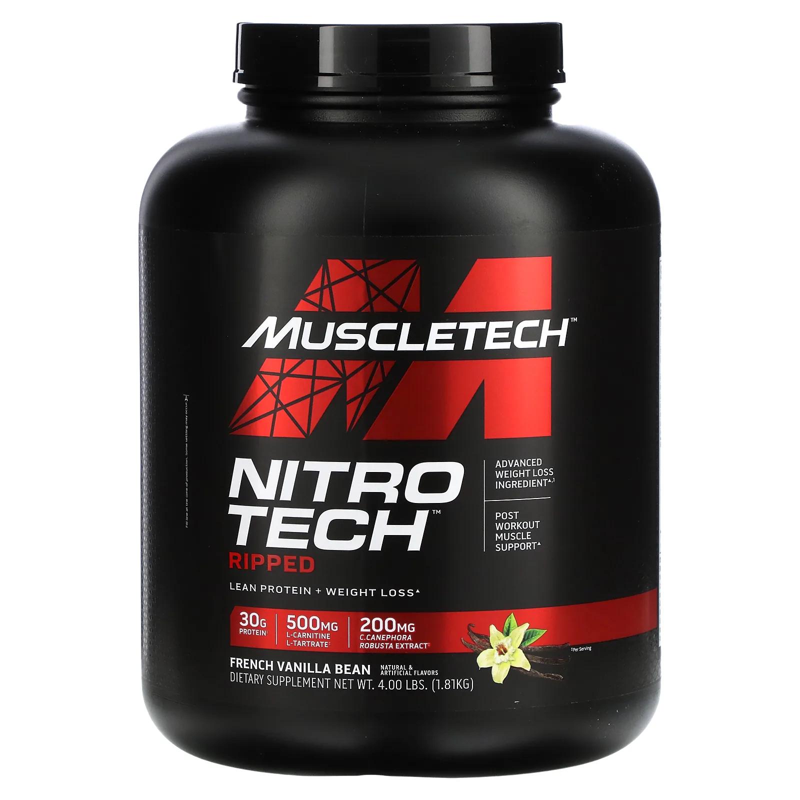 Muscletech Nitro Tech Ripped чистый протеин + формула для похудения французская ваниль 1,81 кг (4 фунта)