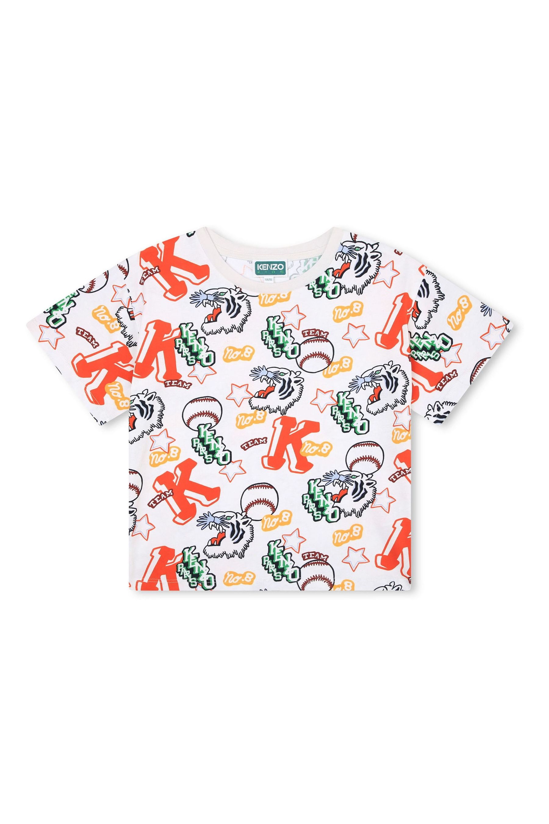 

Белая детская футболка Kenzo Kids Tiger Team с логотипом Kenzo, бежевый, Белый