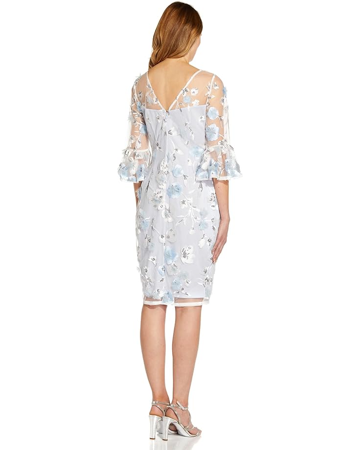 цена Платье Adrianna Papell Bell Sleeve Embroidered Sheath Dress, цвет Clear Water Ivory