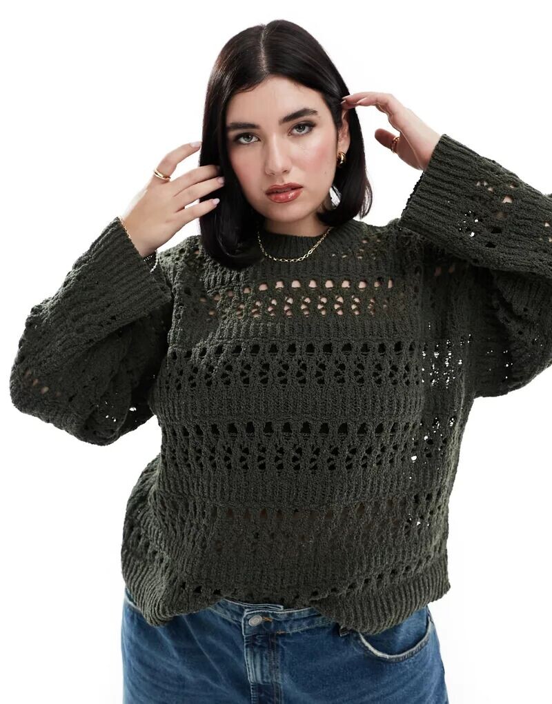 

Свитер ASOS DESIGN Curve из фактурной пряжи цвета хаки крупной вязки