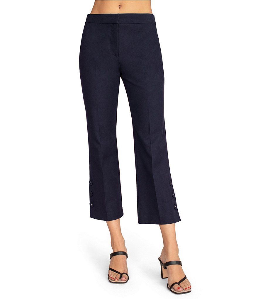 цена Прямые брюки Trina Turk с застежкой на пуговицы и плоской передней частью, синий