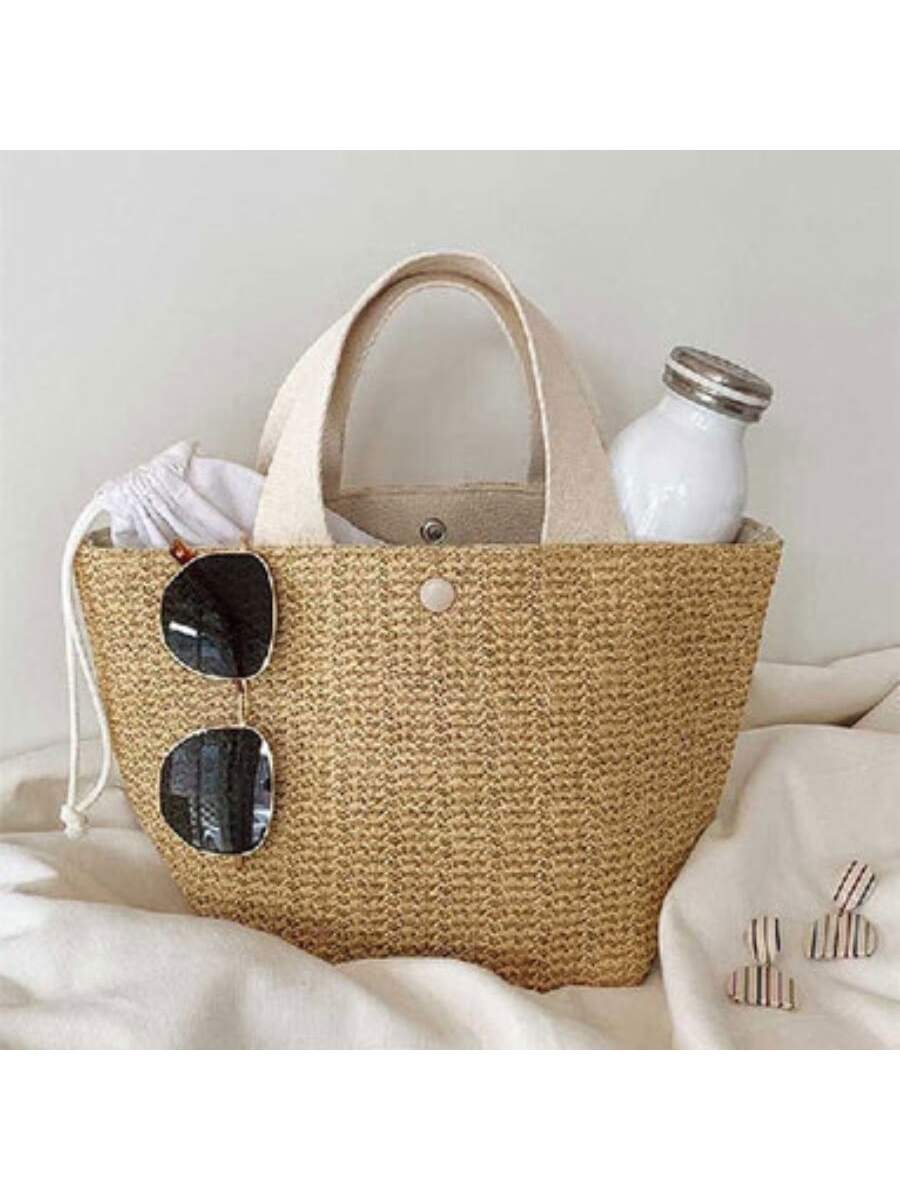 Повседневная тканая сумка в винтажном стиле, бежевый сумка пляжная mikimarket повседневная текстиль белый мультиколор