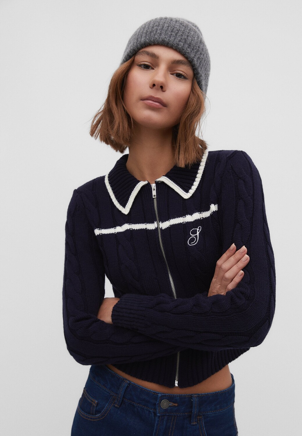 

Кардиган косой вязки с полосками Stradivarius, синий