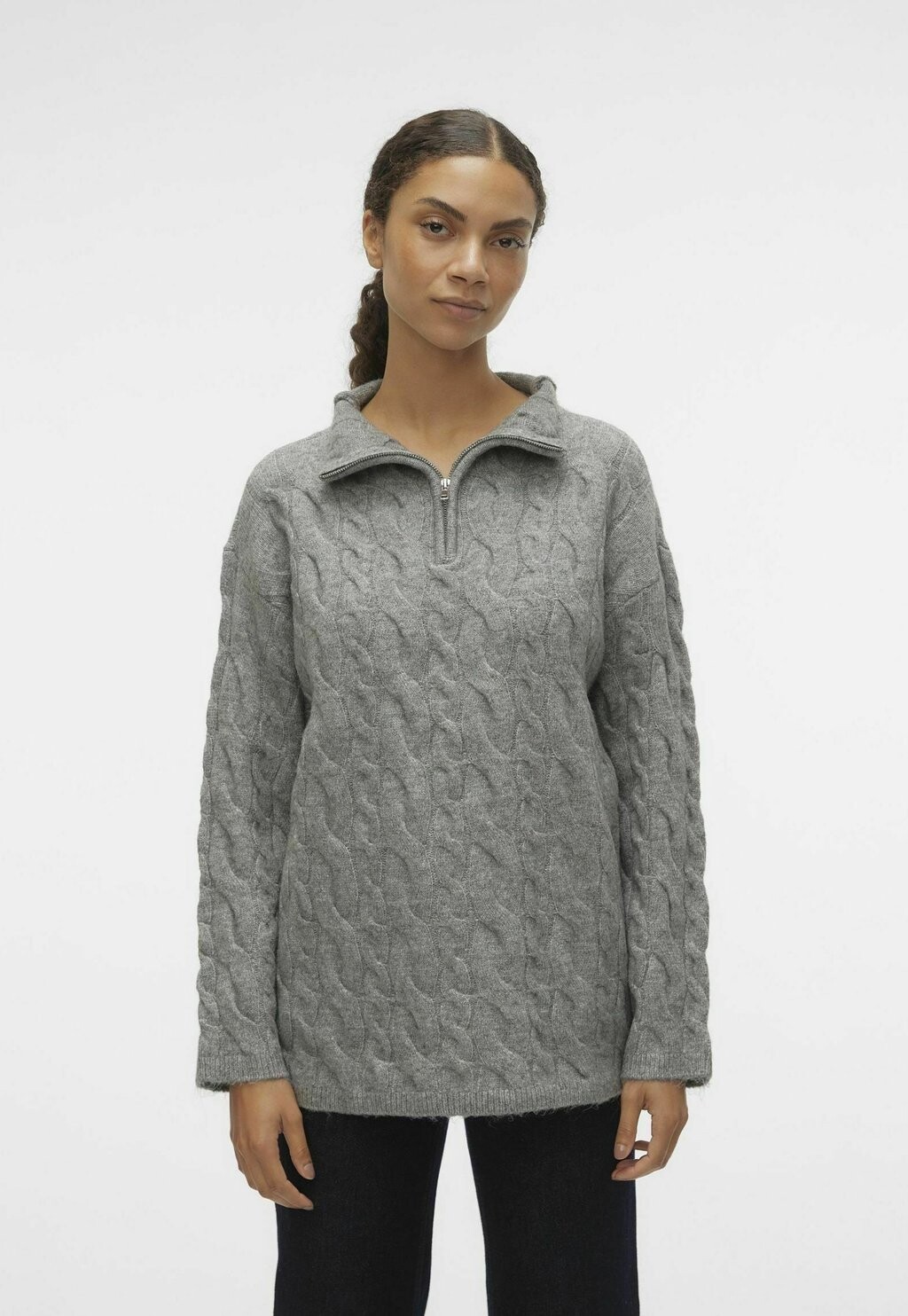 

Свитшот Vero Moda VMPHILINE CABLE LS LONG ZIP, цвет medium grey melange