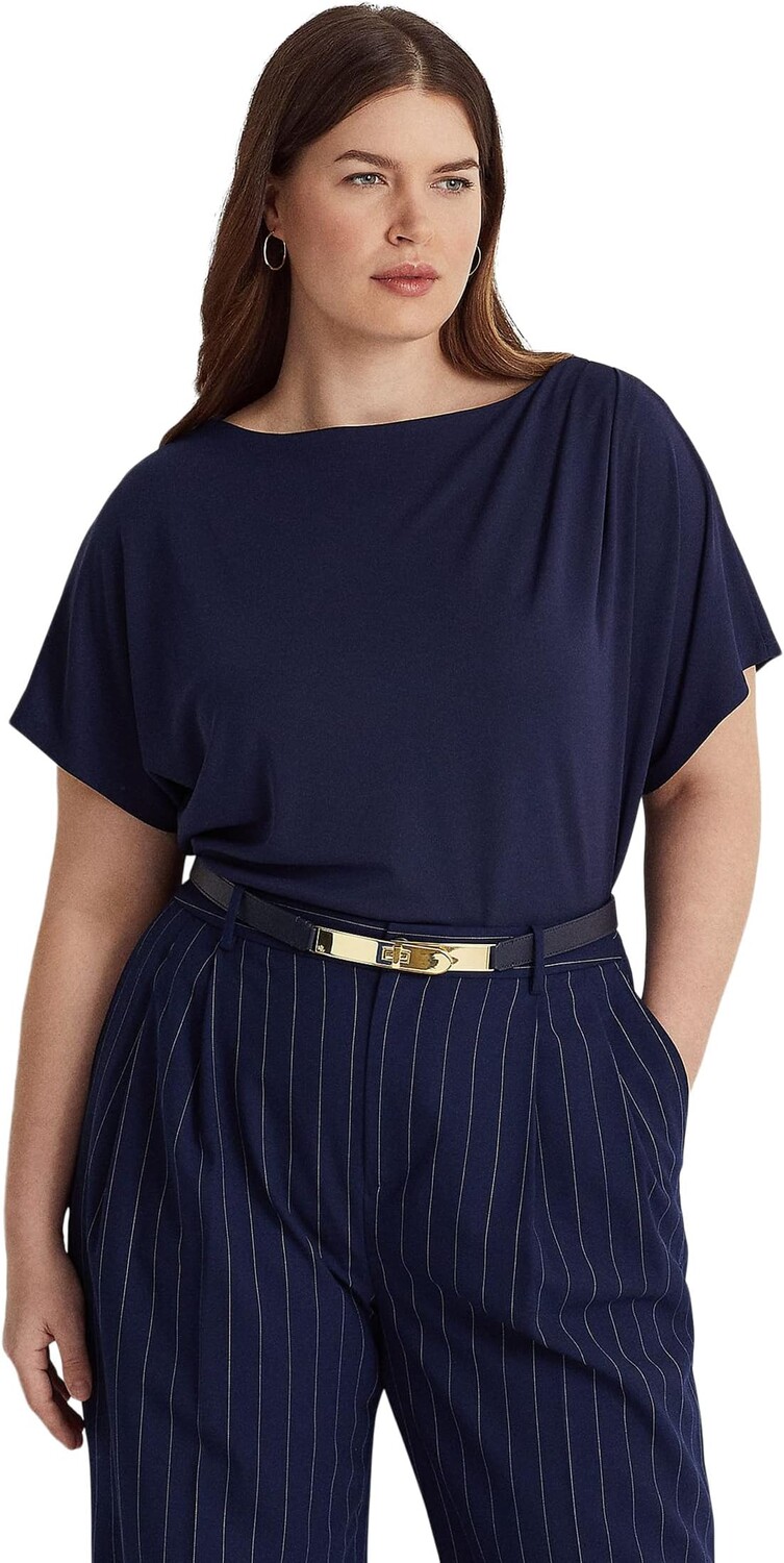 

Плюс размер Плиссированная футболка из эластичного джерси LAUREN Ralph Lauren, цвет French Navy