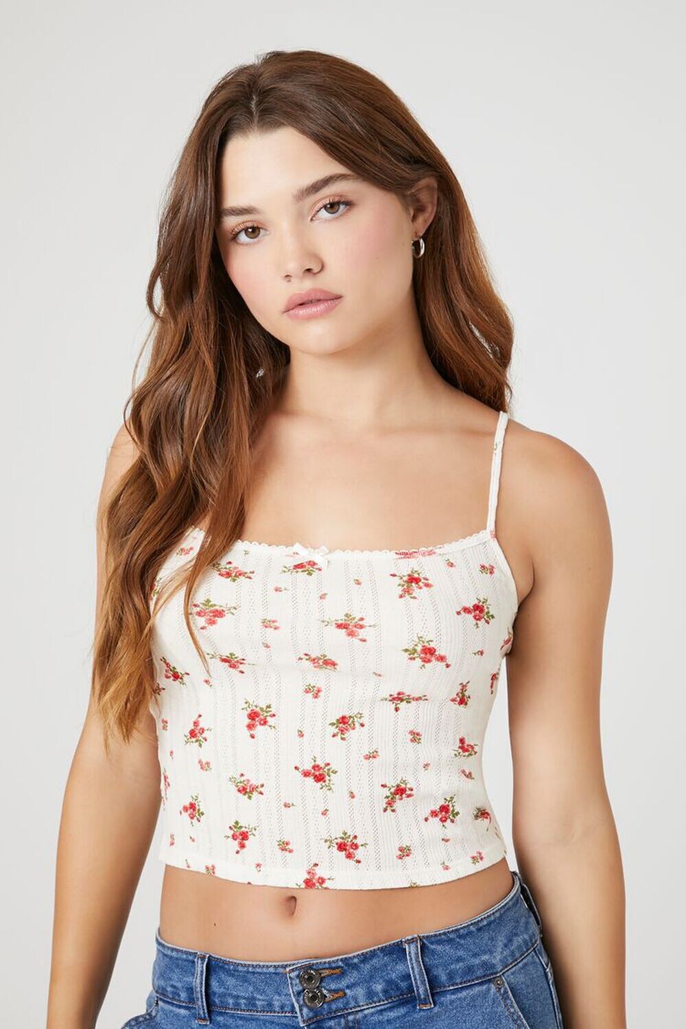 

Укороченная майка с цветочным принтом Forever 21, розовый