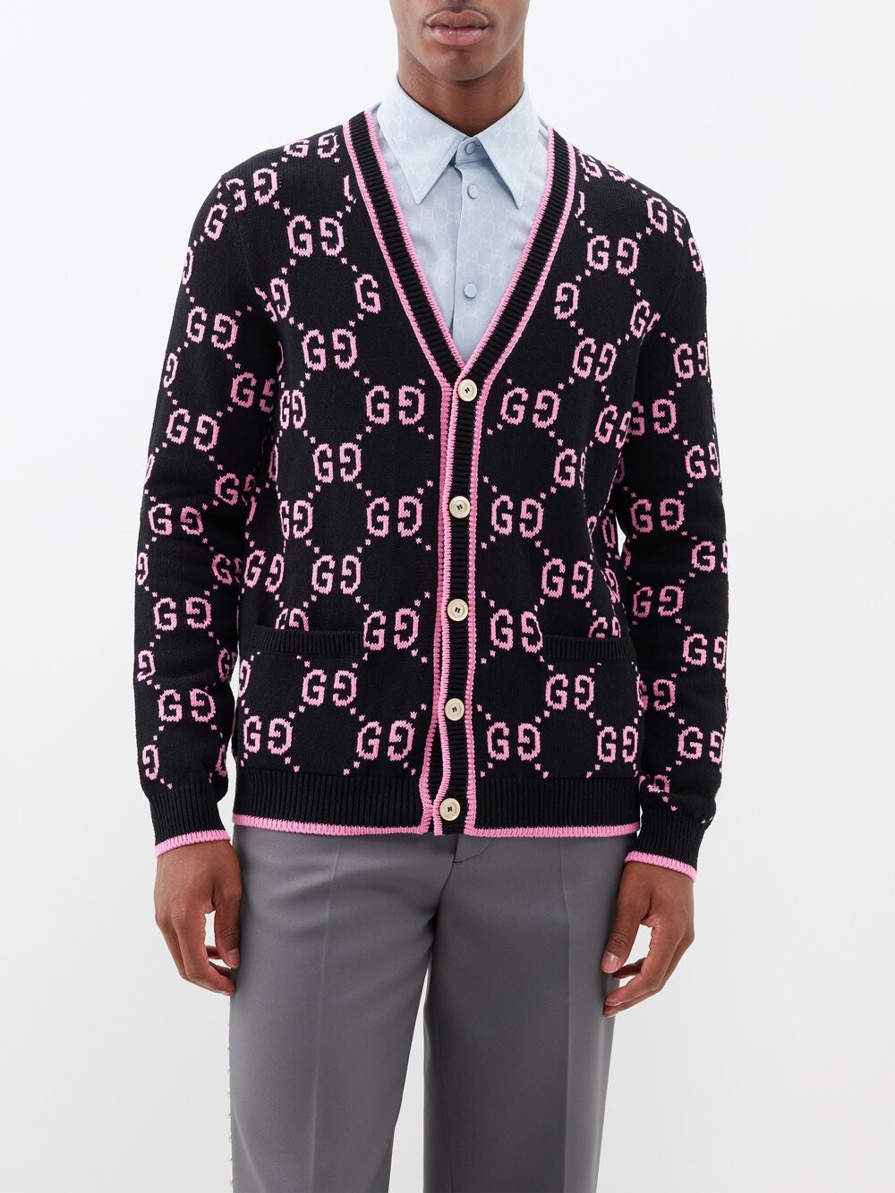 

Кардиган из смесового хлопка с узором gg и интарсией Gucci, черный