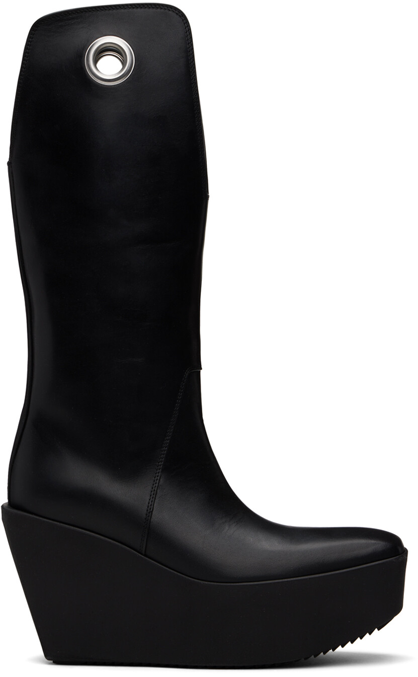 

Черные серебристые ковбойские сапоги на платформе Rick Owens, цвет Black