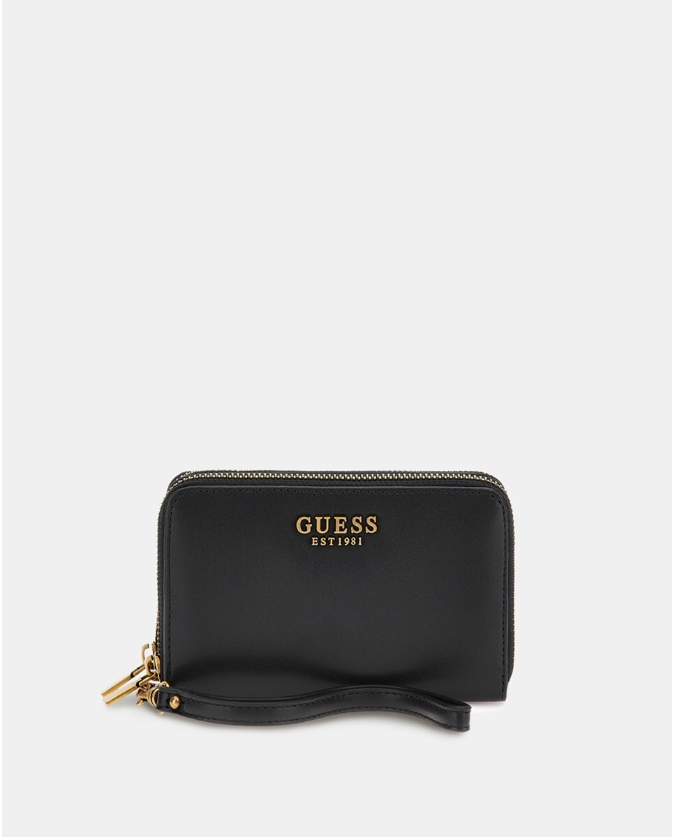 

Средний черный кошелек на молнии и дополнительной ручке Guess, черный
