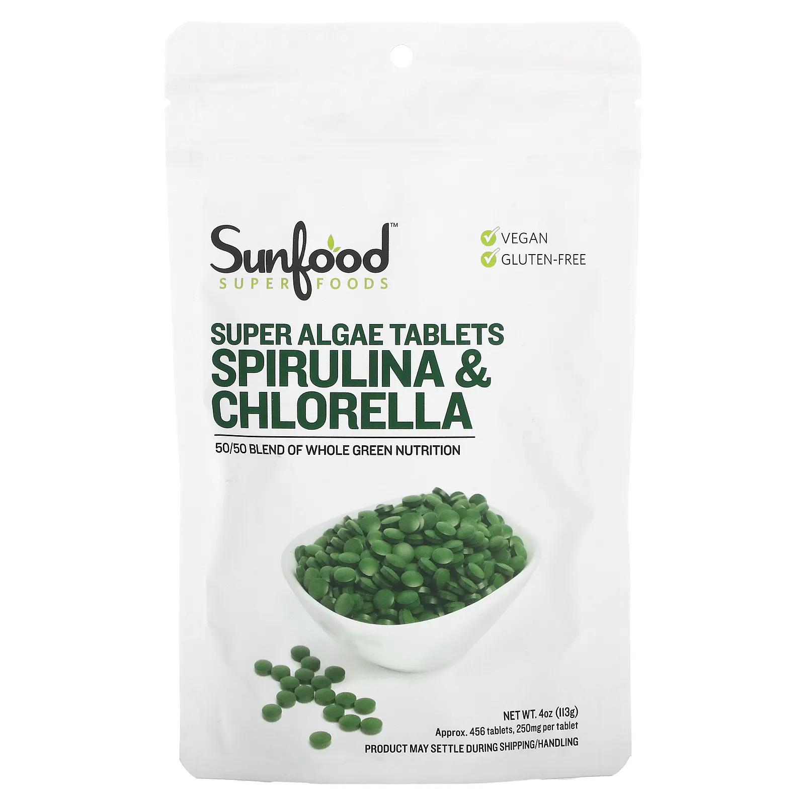 Sunfood спирулина и хлорелла таблетки с суперводорослями 250 мг 456 таблеток sunfood organic matcha