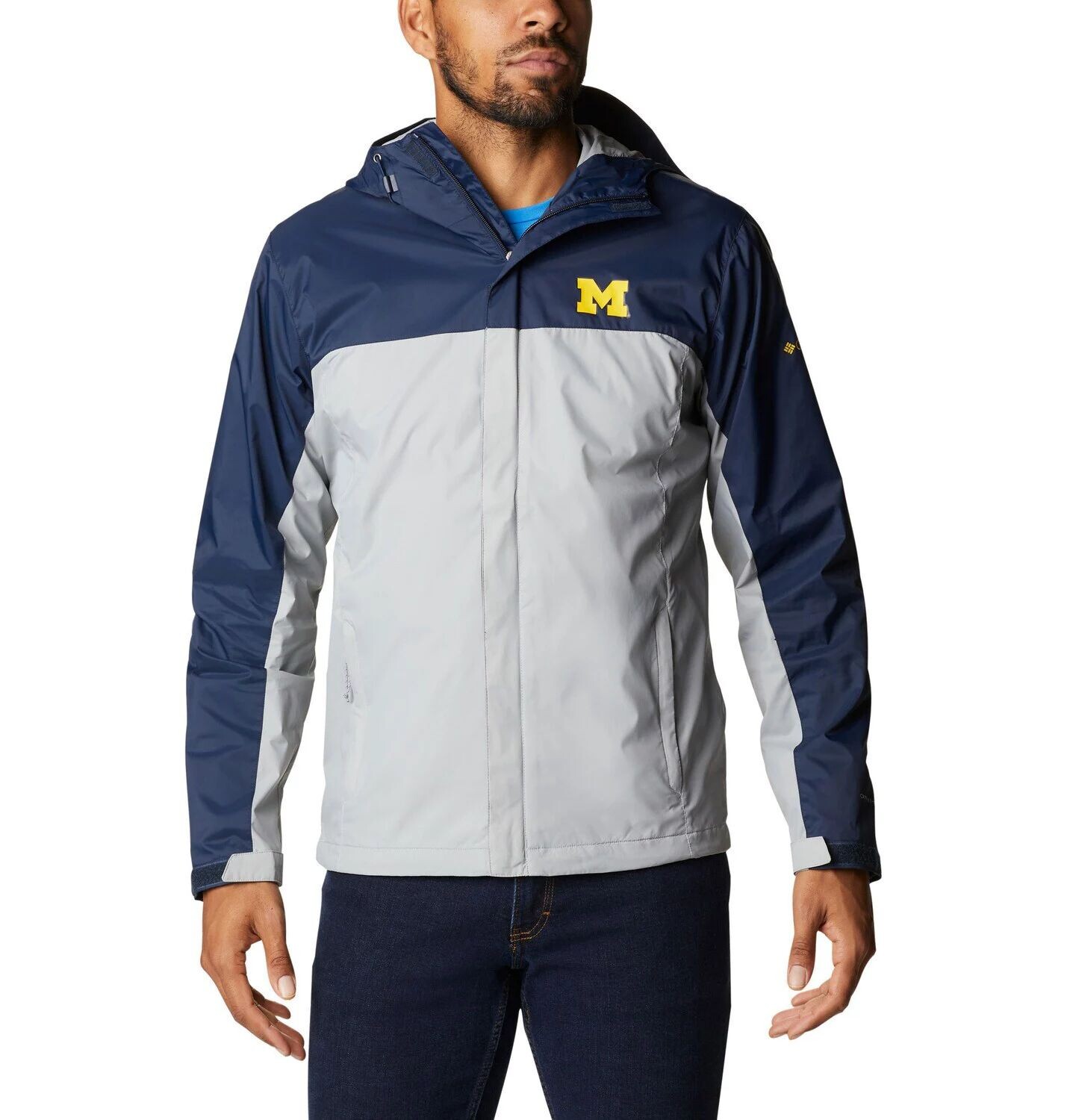 

Мужская куртка Columbia Navy Michigan Wolverines Glennaker Storm с молнией во всю длину