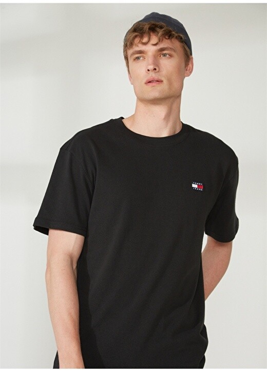 

Однотонная черная мужская футболка с круглым вырезом Tommy Jeans, Черный