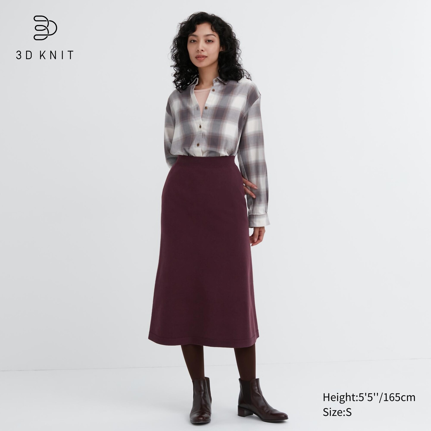 

Бесшовная юбка из пряжи суфле 3D вязки Uniqlo, бордовый