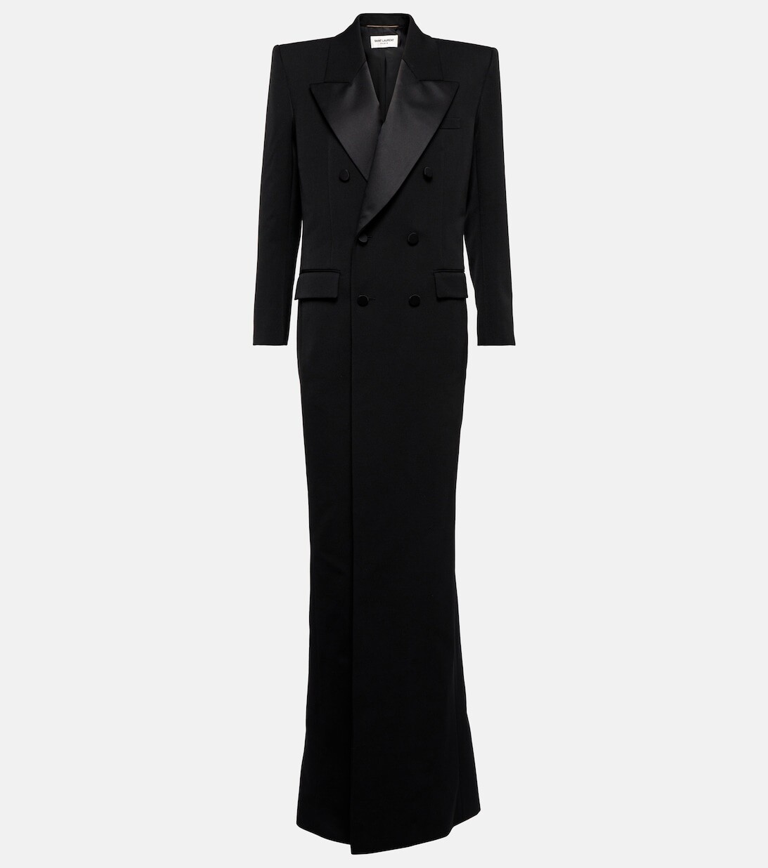 

Платье-смокинг из шерсти с зернистой пудрой SAINT LAURENT, черный