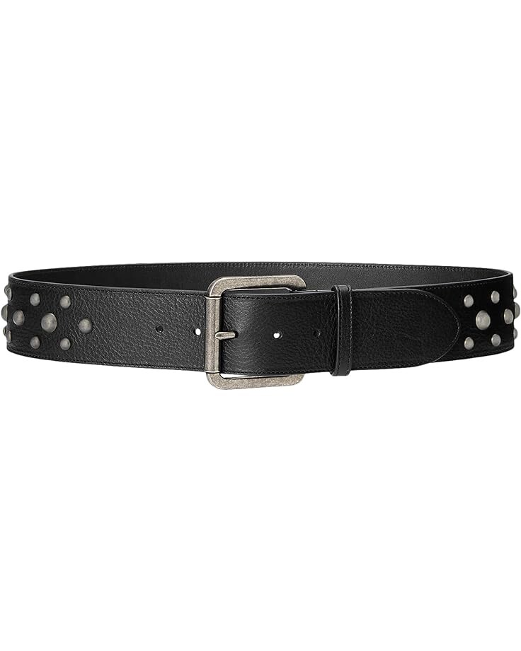 Ремень LAUREN Ralph Lauren Studded Leather Wide, черный unisex black white wide leather belt punk style metal spike studded chain punk rock waistband pu leather wide waistbands