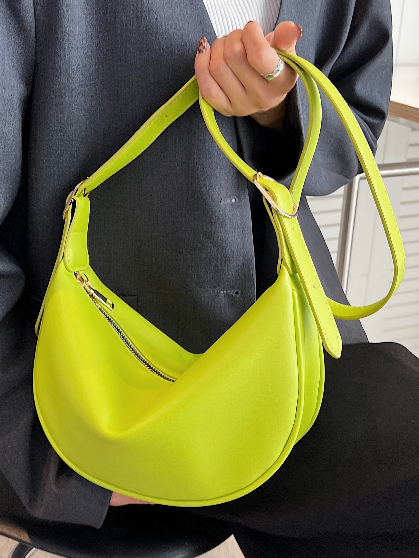 Минималистичная сумка-хобо, зеленый сумка neon city зеленый