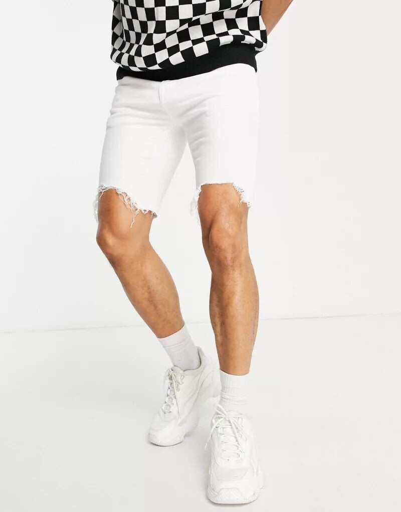 

Белые джинсовые шорты скинни с рвами ASOS, стандартной длины