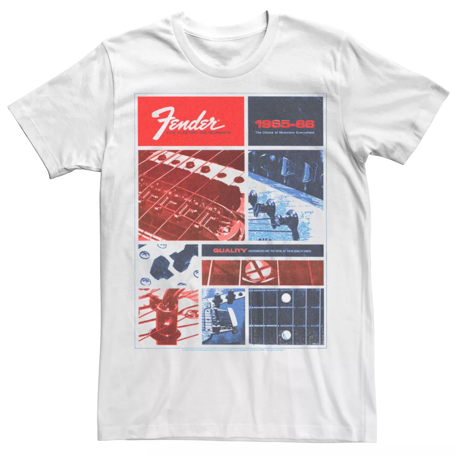 Мужская красно-бело-синяя футболка Fender с винтажной рекламной графикой Licensed Character