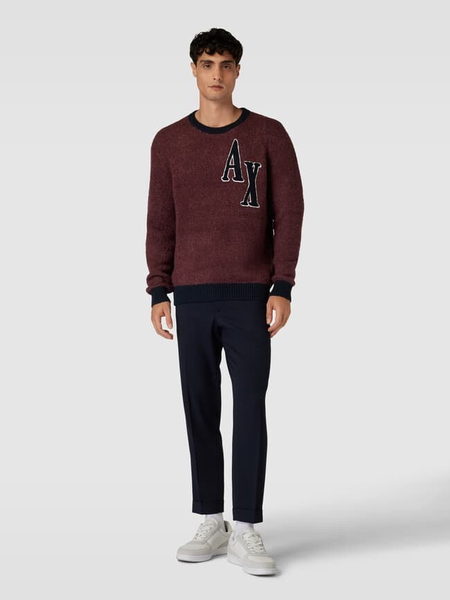 

Вязаный свитер с лейблом и круглым вырезом ARMANI EXCHANGE, бордо