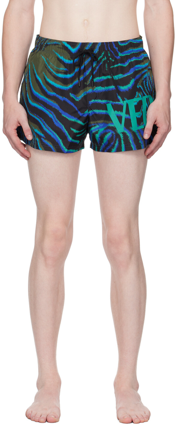 

Синие шорты для плавания с графическим рисунком Хаки Versace Underwear