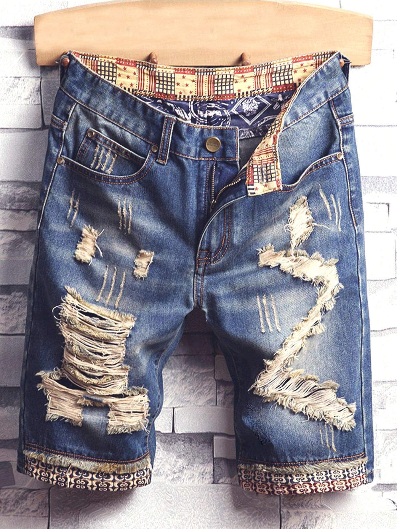 Мужские джинсовые шорты с потертостями, средняя стирка джинсовые шорты для мужчин винтажные рваные джинсовые шорты с синей вышивкой в стиле ретро лето