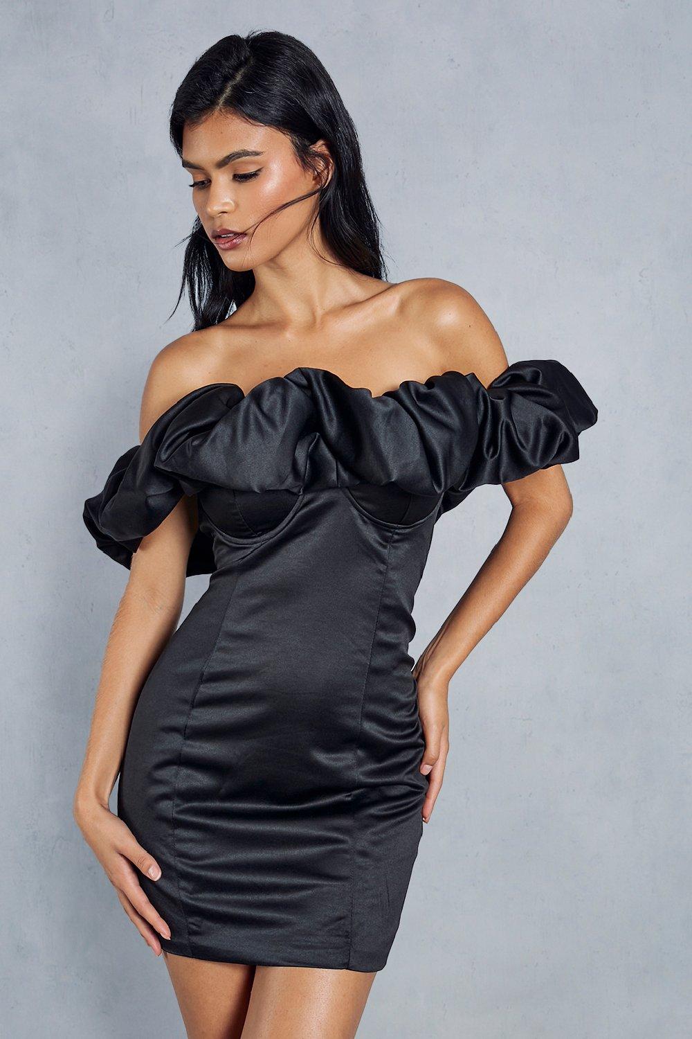 цена Облегающее мини-платье премиум-класса с асимметричной оборкой MISSPAP, черный