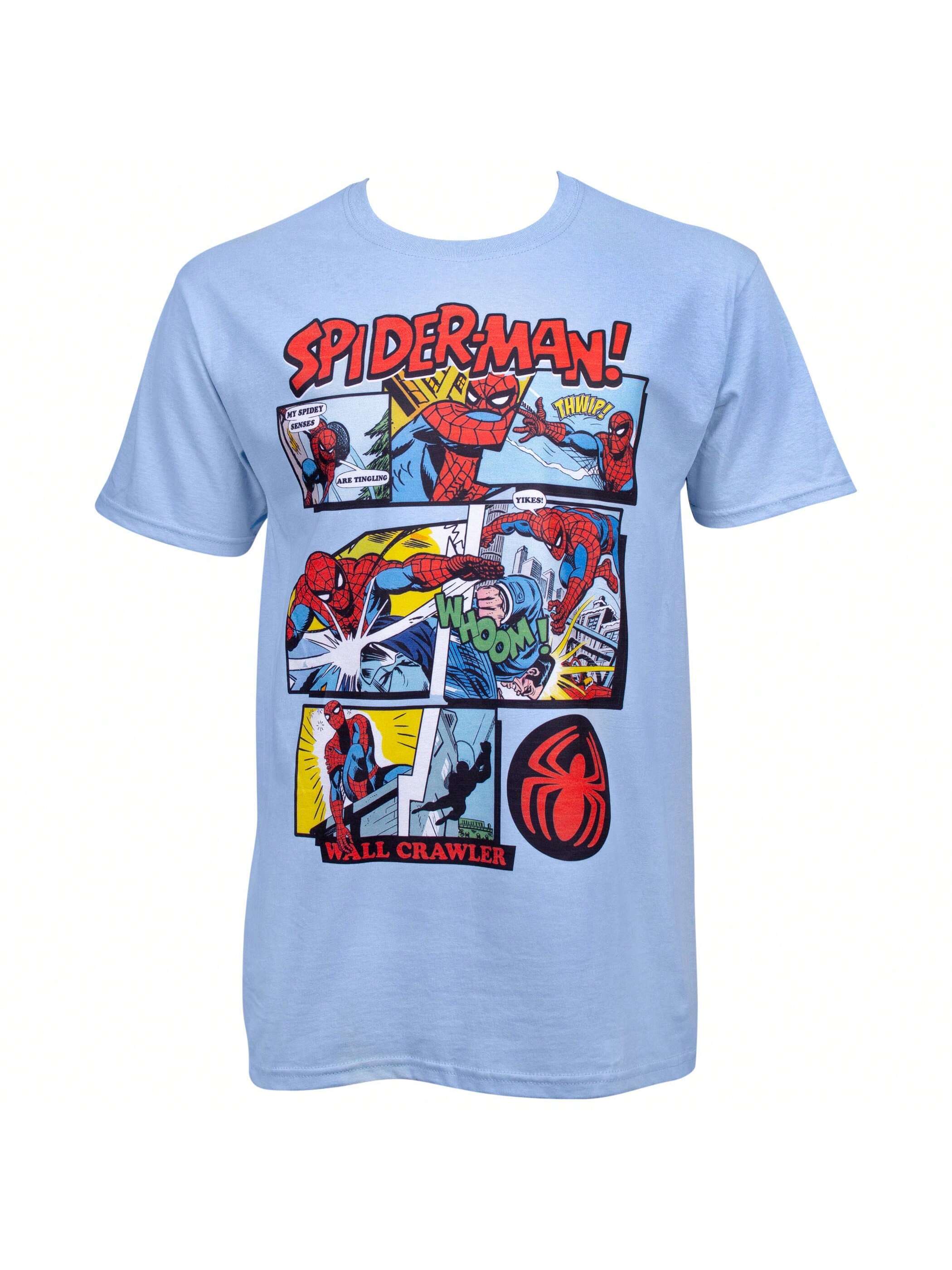 Синяя футболка с панелями комиксов Marvel Spider-Man, синий набор стикеров marvel spider man