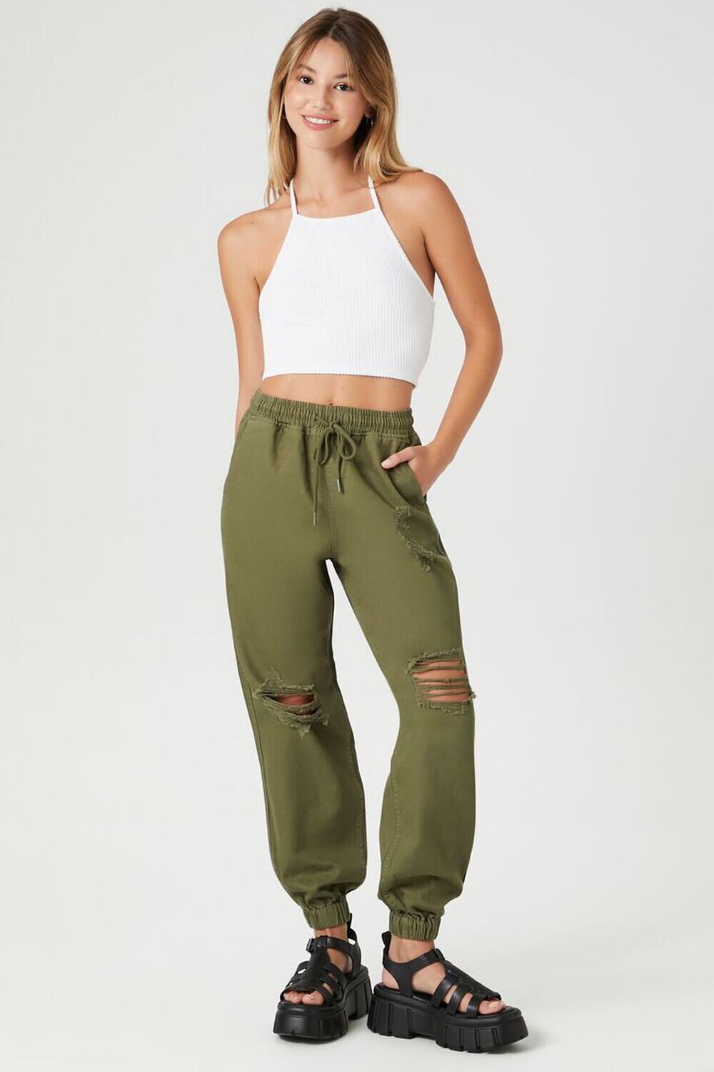 

Саржевые джоггеры на шнурке Forever 21, шалфей