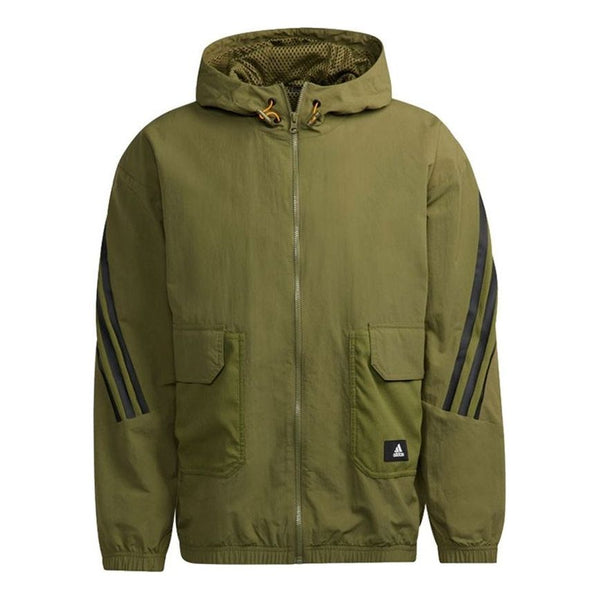 Куртка Men's adidas Fi Wv Bst Fz Sports Stylish Stripe Hooded Jacket Military Green, мультиколор