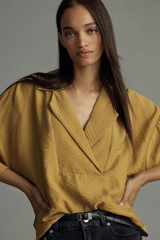 

Топ-поповер Anthropologie с широкой планкой, chartreuse