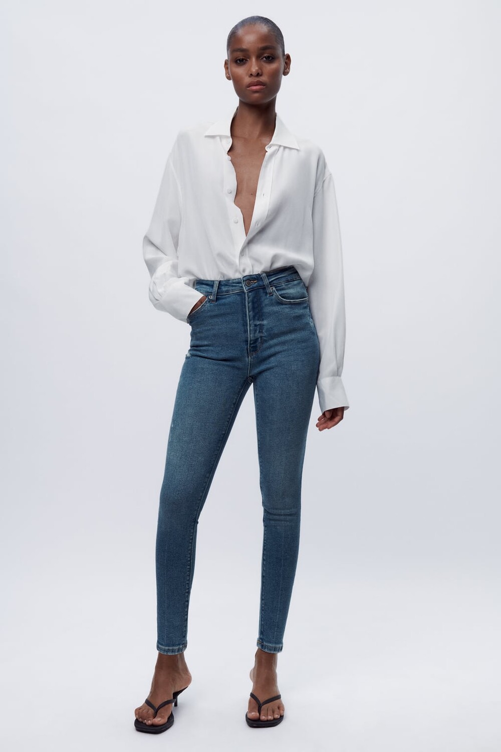 

Джинсы скинни с высокой талией Zw %E2%80%9880S ZARA, синий