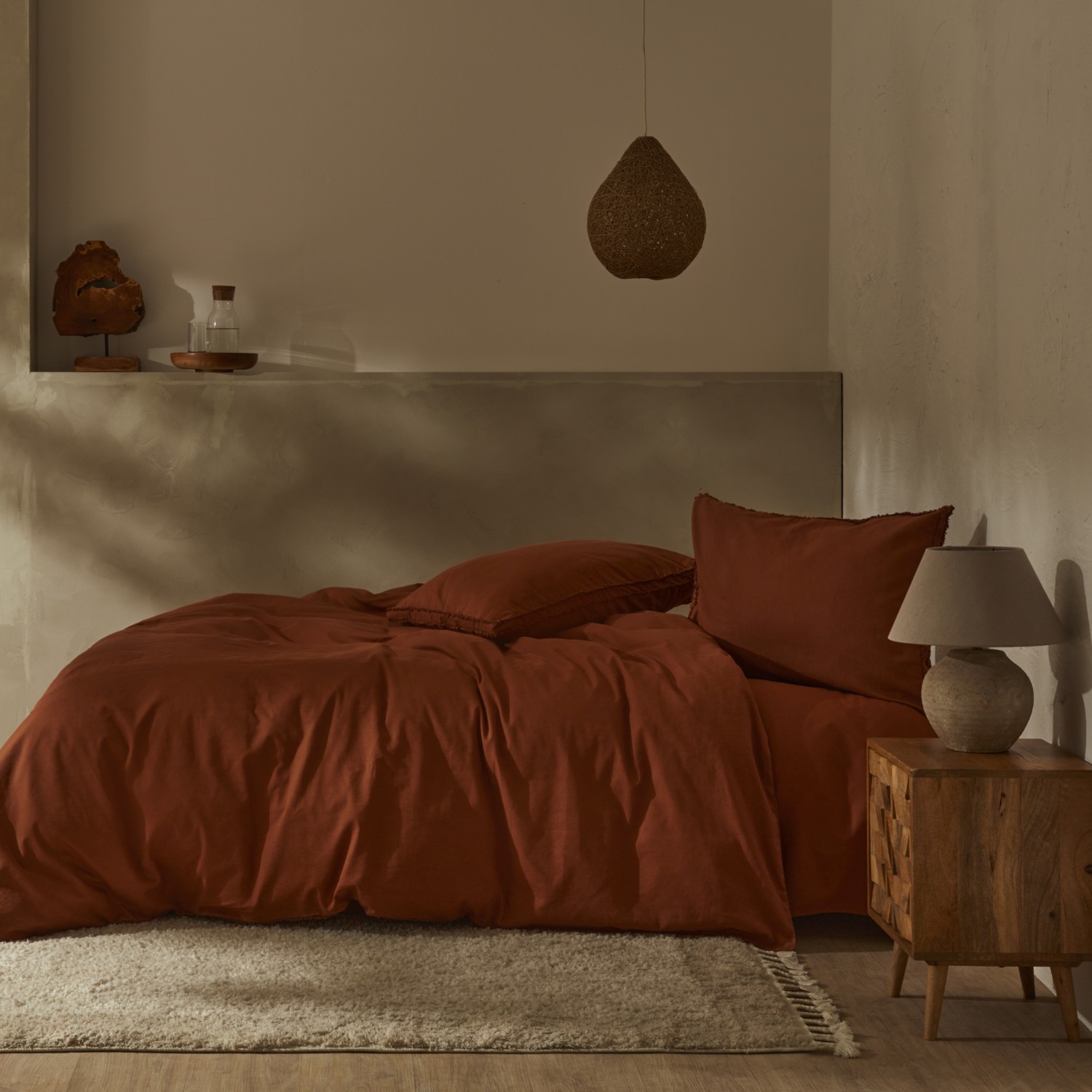 комплект постельного белья с вышивкой karaca home Комплект постельного белья Karaca Home Pollen Linen, терракотовый