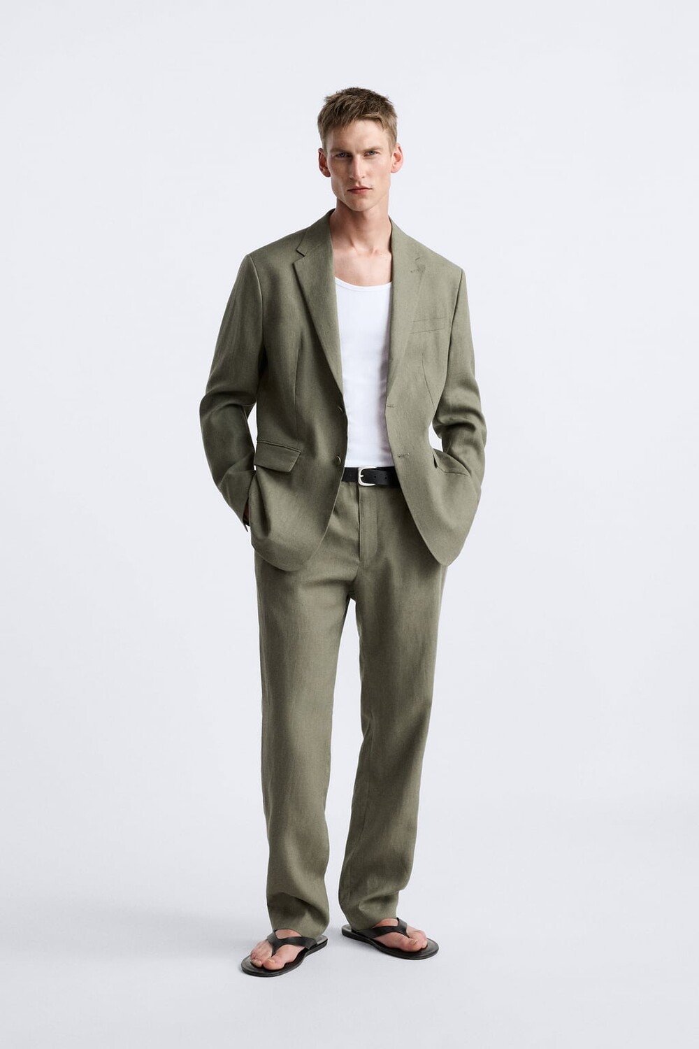 

Брюки из 100% льна ZARA, хаки