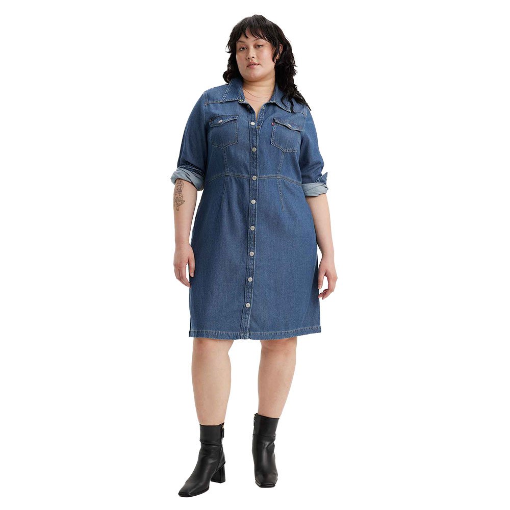 Короткое платье Levi´s Plus Plus Size Otto Western Long Sleeve, синий короткое платье levi´s sweatshirt short sleeve розовый