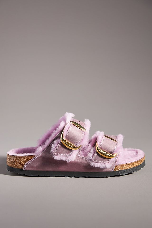 

Сандали с большой пряжкой Birkenstock Arizona из овчины, lavender oiled leather / shearling