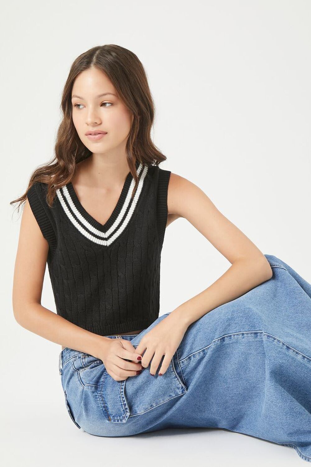 

Свитер-жилет в университетскую полоску Forever 21, черный