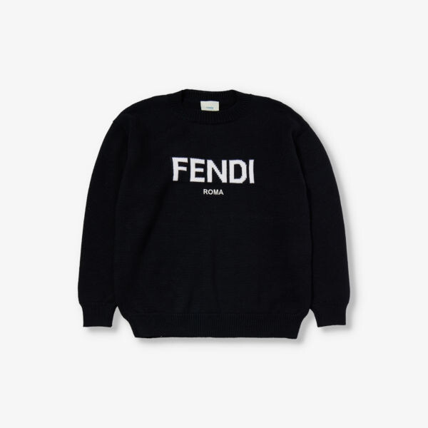 

Шерстяной джемпер с текстовым принтом и логотипом, 8–12 лет Fendi, черный