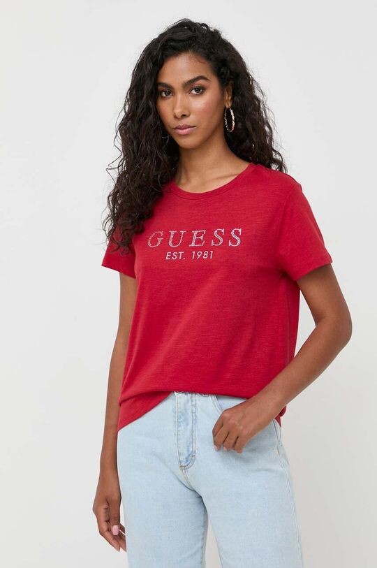 

Хлопковая футболка Guess, красный