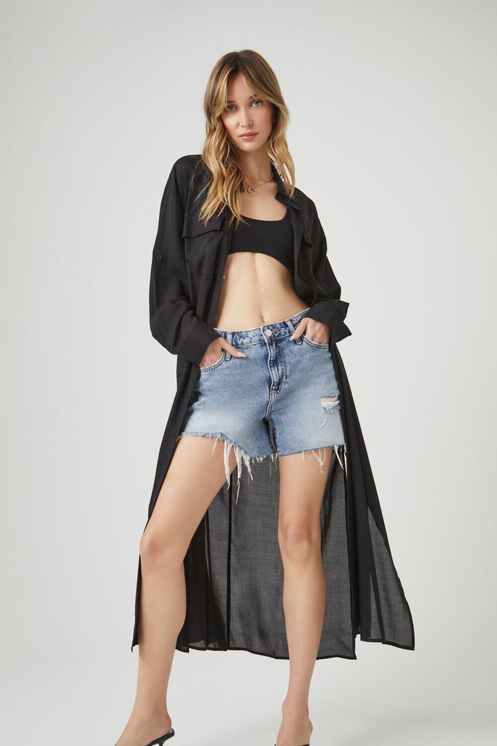 

Рубашка-туника с M-разрезом Forever 21, черный
