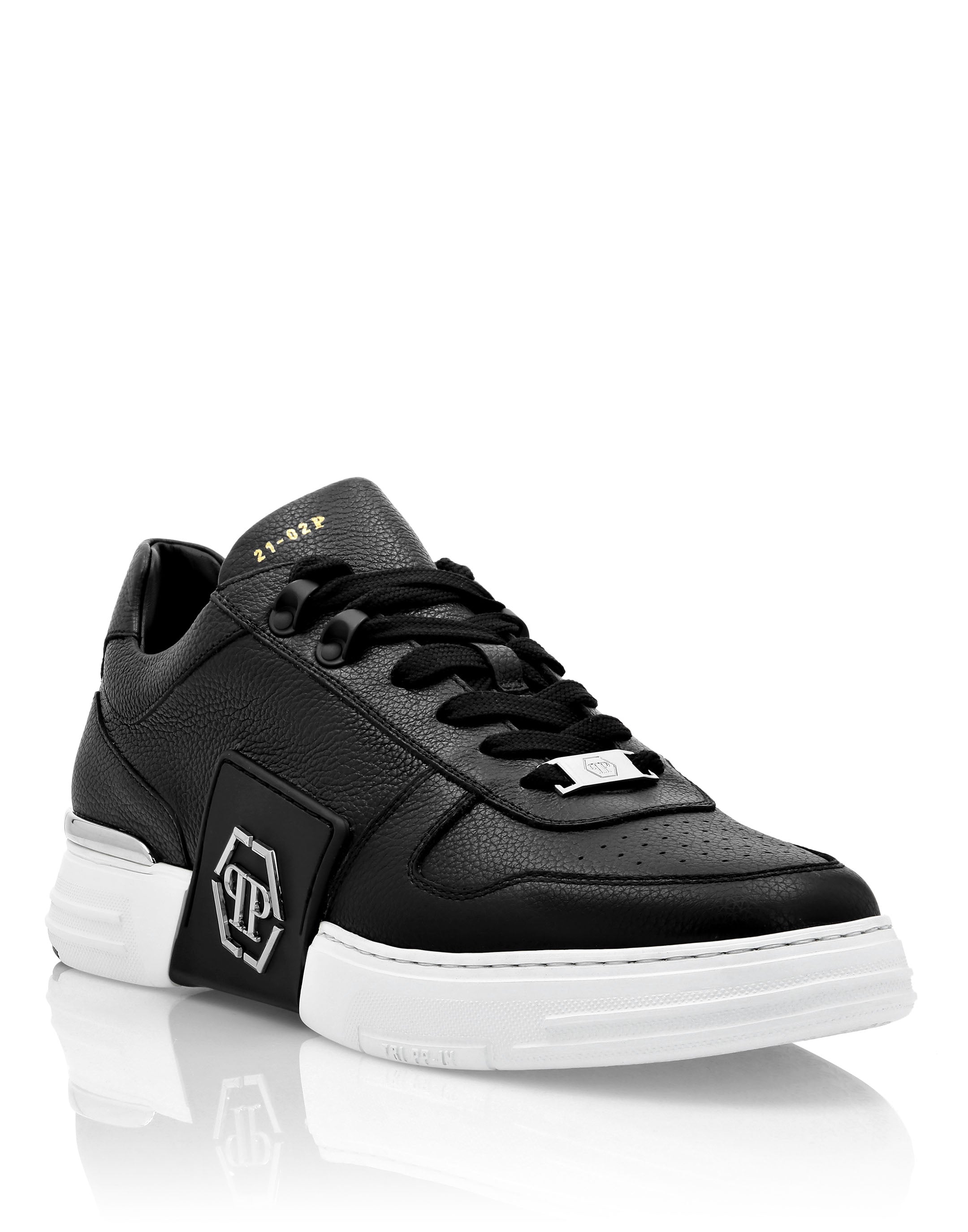 

КОЖАНЫЕ КРОССОВКИ PHANTOM KICK$ LO-TOP Platinum HEXAGON Philipp Plein, цвет Black / White