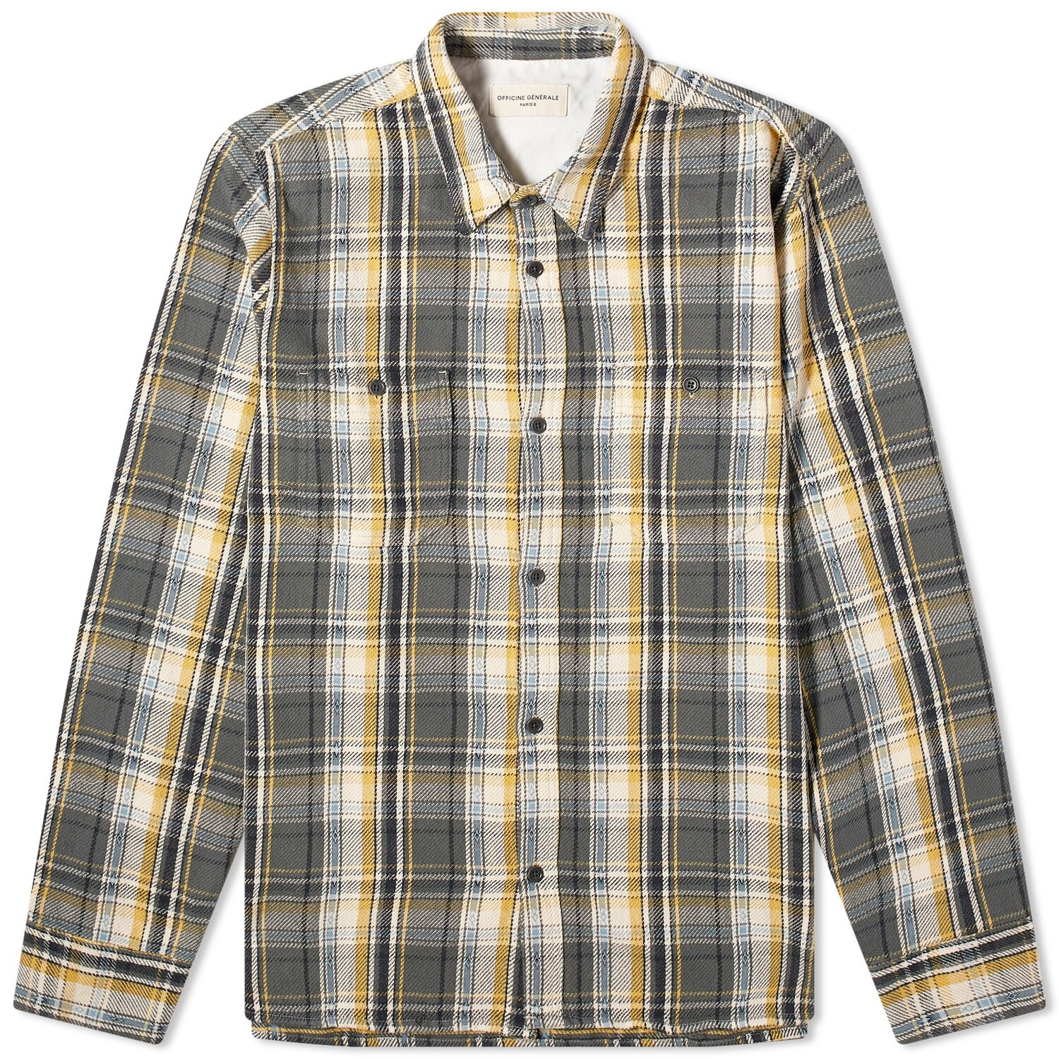 цена Рубашка Officine Générale Ahmad Indian Twill Check, цвет Olive, Ecru & Mustard