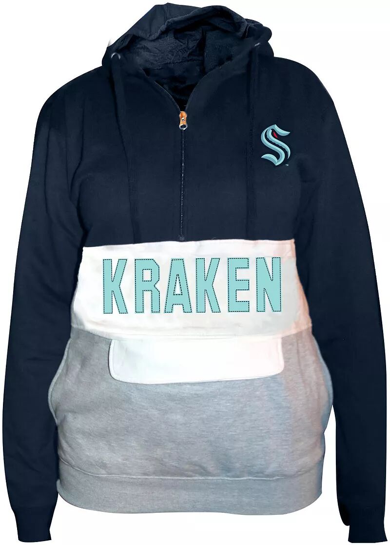 Темно-синий пуловер с капюшоном и молнией в четверть профиля Profile Varsity Big & Tall Seattle Kraken Team