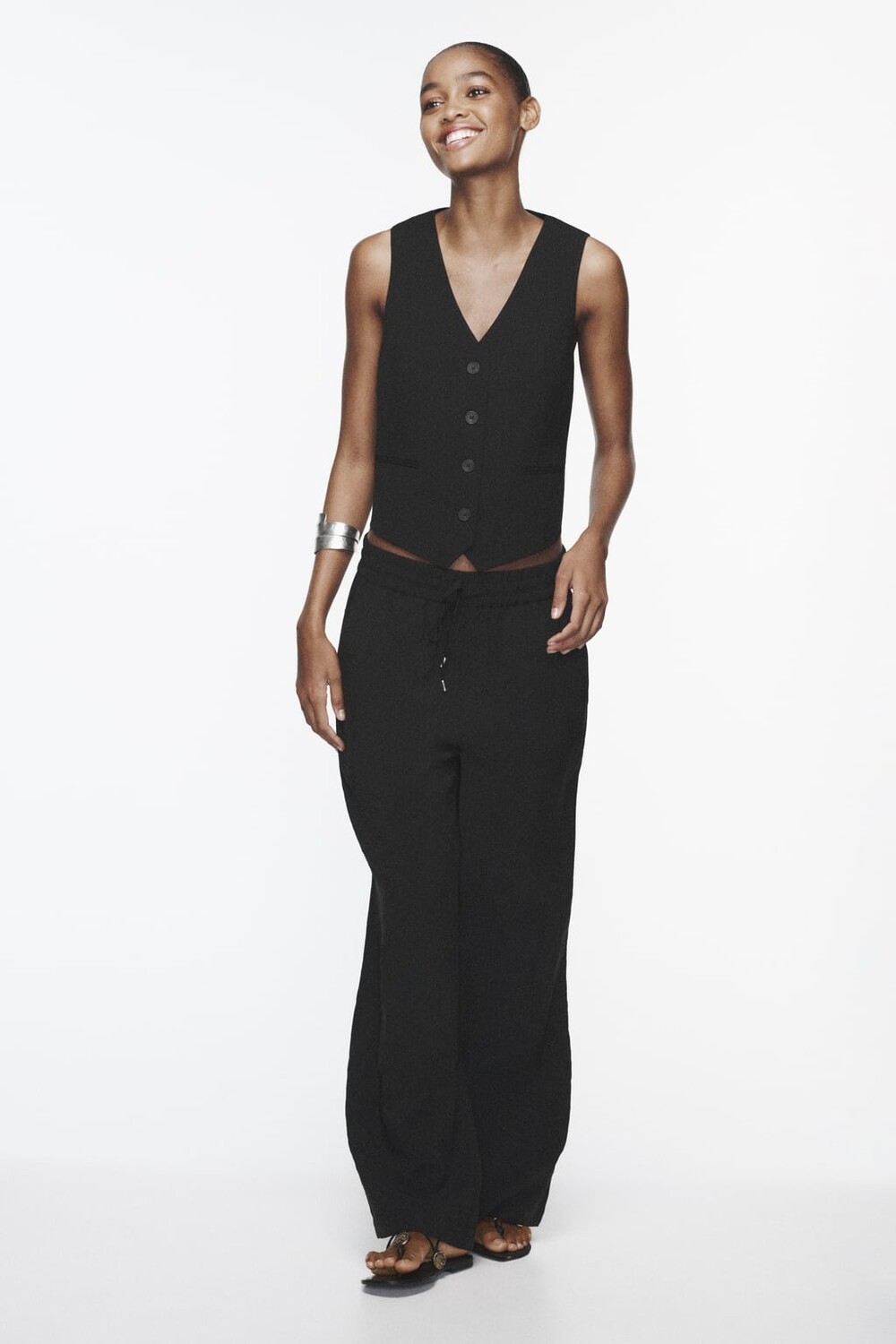 

Широкие брюки в пижамном стиле ZARA, черный