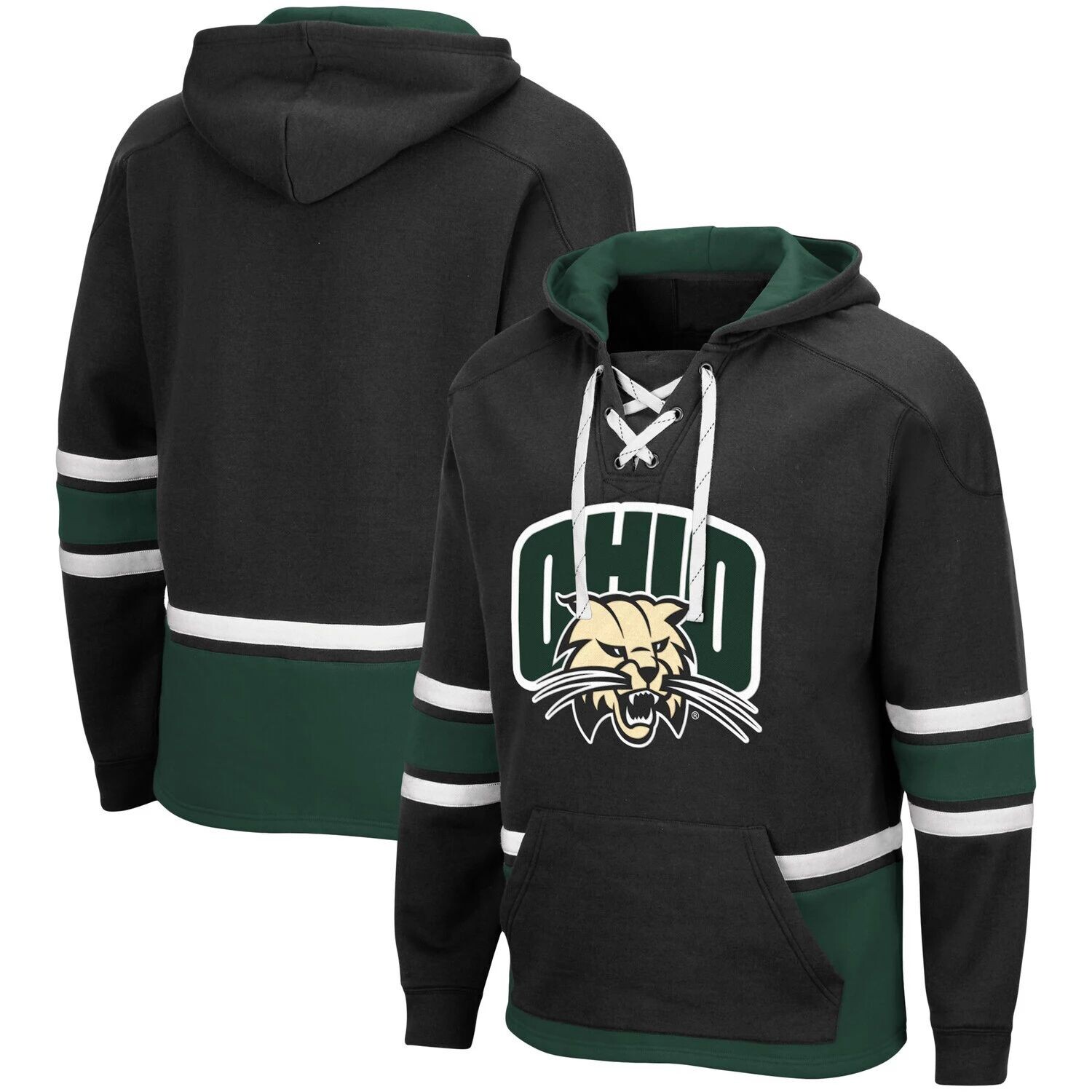 

Мужской черный пуловер с капюшоном Ohio Bobcats на шнуровке 3.0 Colosseum