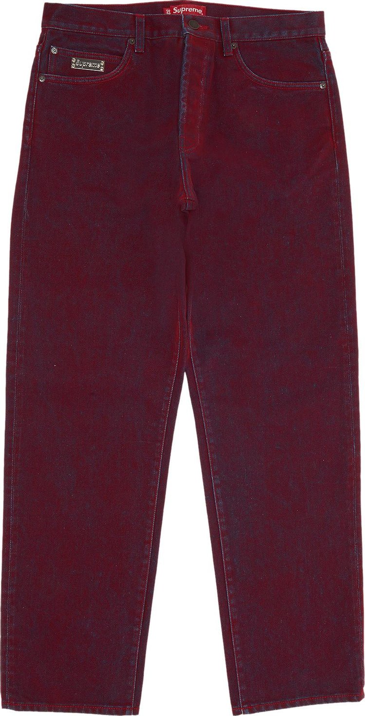 джинсы supreme x christopher wool regular jean red красный Джинсы Supreme Flocked Regular Jean 'Red', красный